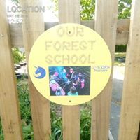 Sign displaying our Forest School at Unicorn Nursery Maesbury
