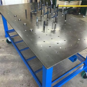 Welding table with clamps.