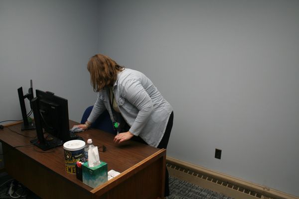 j & f facility services technician cleaning an office space in chippewa falls wisconsin