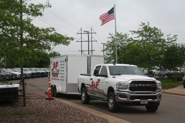 j & f facility services vehicle at a jobsite in eau claire wisconsin