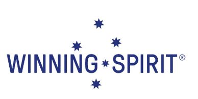 Winning Spirit logo with blue stars and text on white background.