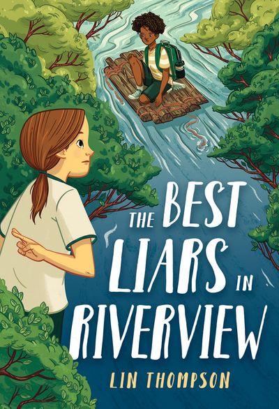 Cover illustration shows a white nonbinary child watching a Black boy on a raft drift downriver.