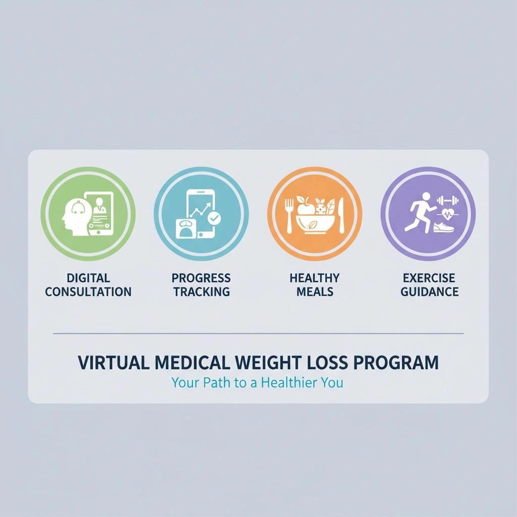 Icons representing a virtual medical weight loss program.