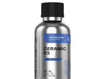 Silver bottle of Feynlab Ceramic V3 automotive protection product.