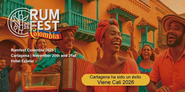 People joyfully celebrating RumFest Colombia 2025 in Cartagena with music and vibrant colors.