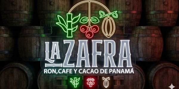 Neon sign for La Zafra rum, coffee, and cacao from Panama.