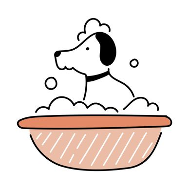 Illustration of dog getting bath during mobile groom