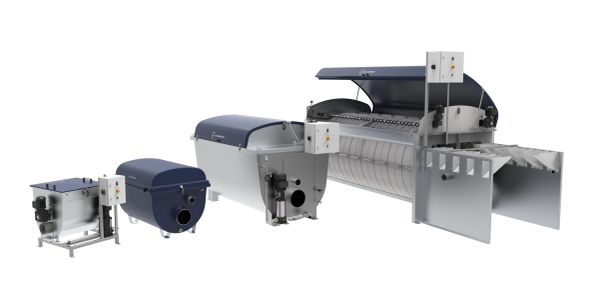 Four industrial machines of varying sizes with blue covers and metallic bodies.