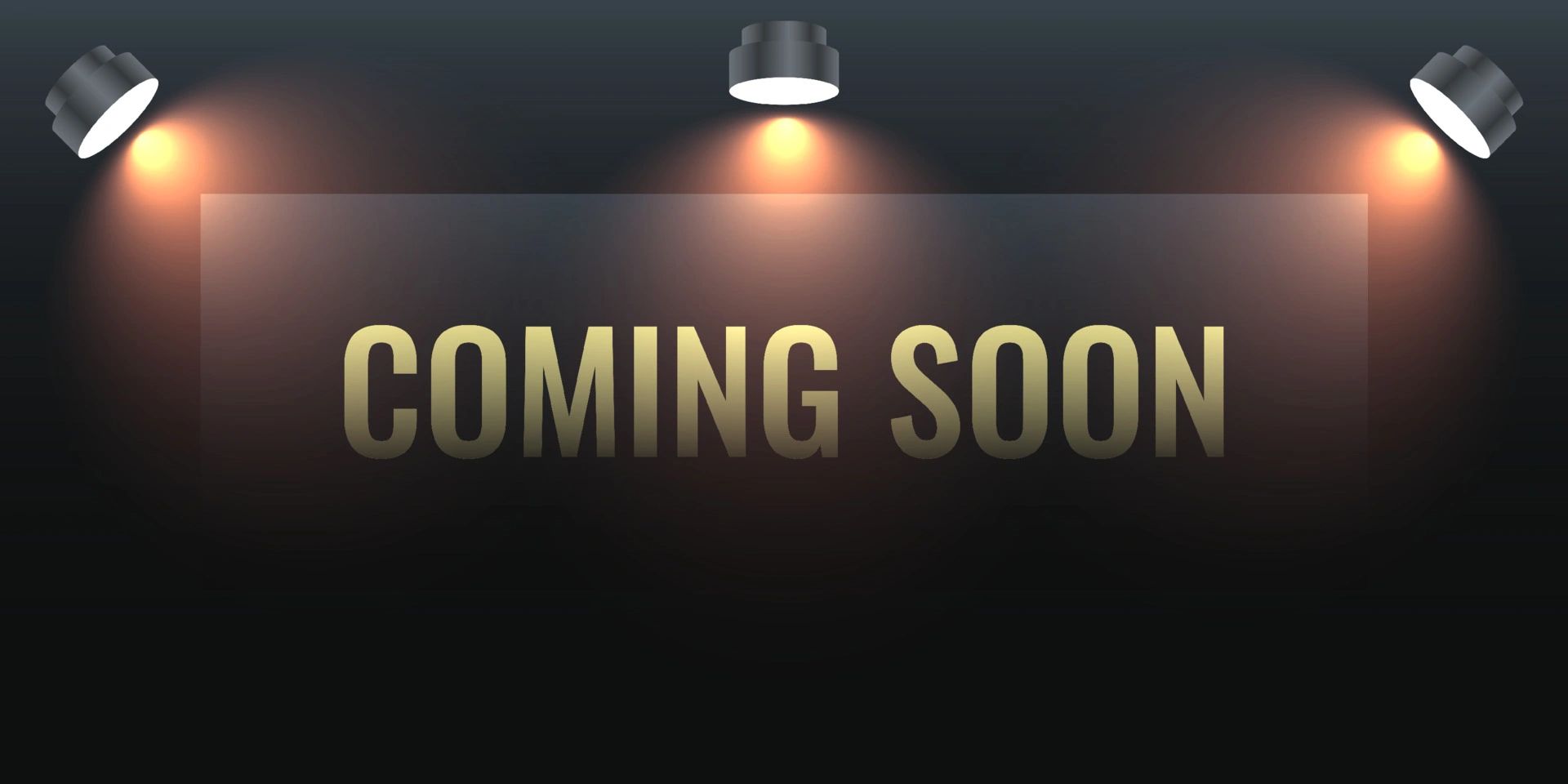 Spotlight shines on a "Coming Soon" sign in a dark room.