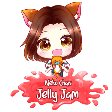 Neko Chan Jelly Jam logo - cat girl holding an orange cat.