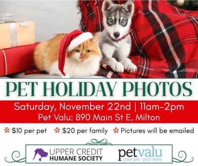 Holiday pet photo event at Pet Valu in Milton with Upper Credit Humane Society.