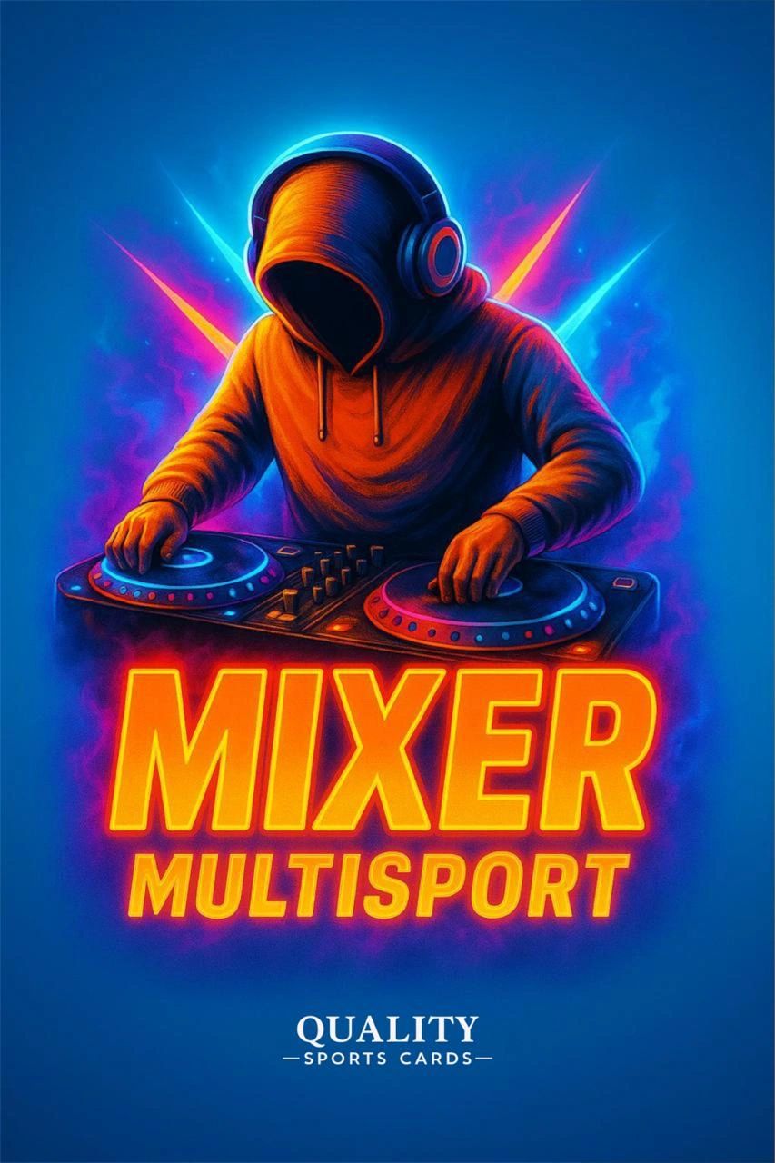 A glowing DJ in an orange hoodie mixes music with vibrant neon lights.