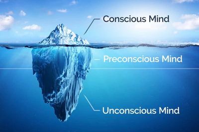 Iceberg above and below waterline illustrating the conscious and subconscious mind in hypnotherapy