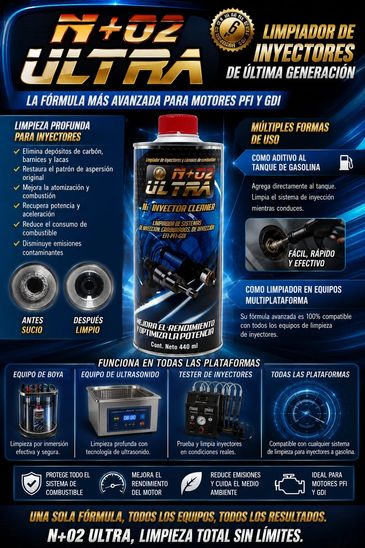 n+o2 ultra inyector cleaner limpiador para iniyectores de ultima generacion unico multiplataformas