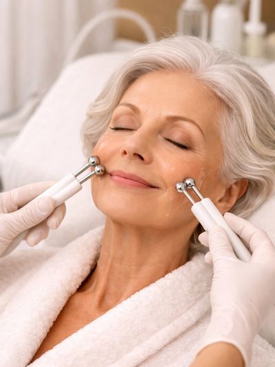 older lady receiving microcurrent facial