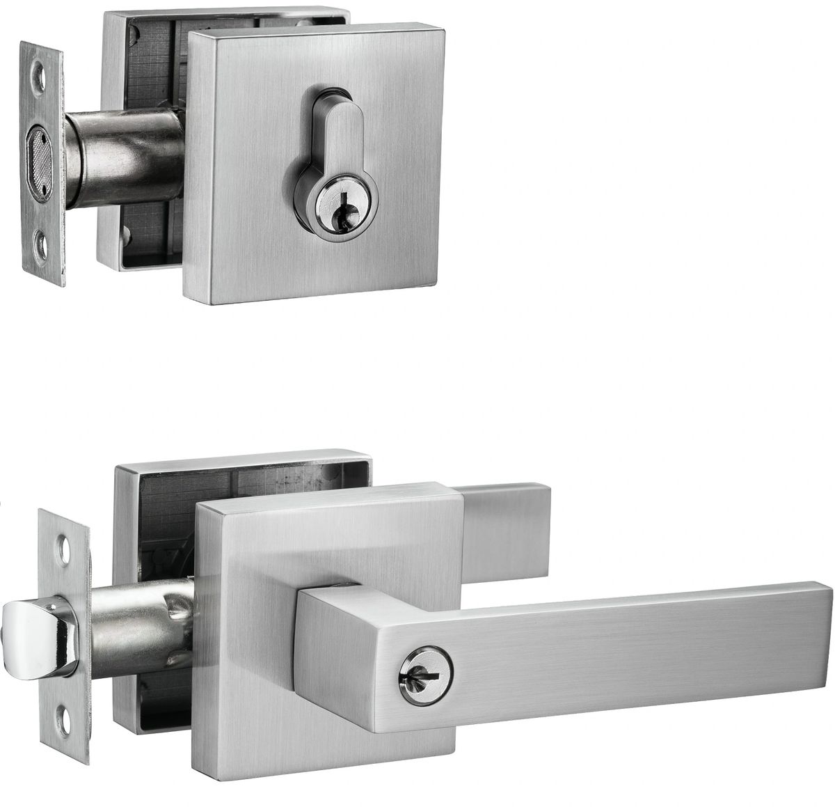 Floresita Front Door Lock Set, Sliver Front Door Handle and Deadbolt Set  Adjustable, Satin Nickel Door Handle Heavy and Substantial Exterior Door