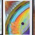 Sun Over the Rainbow Abstract painting with detailed red sun, intricate rainbow, moon, and clouds