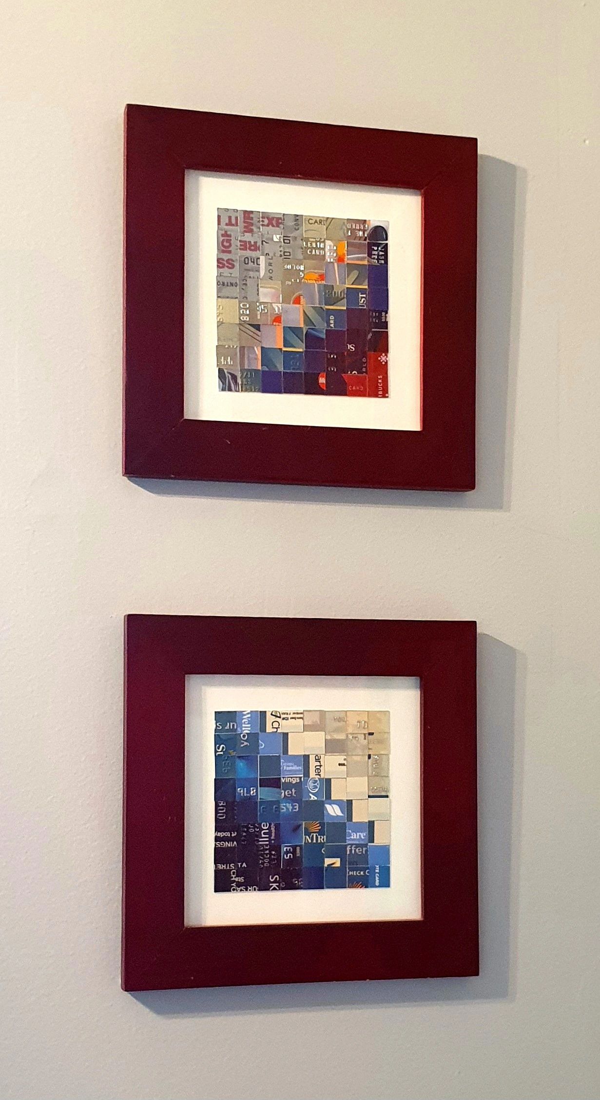 Credit Cubed 1 Mosaic made from upcycled membership and credit cards in a gradient