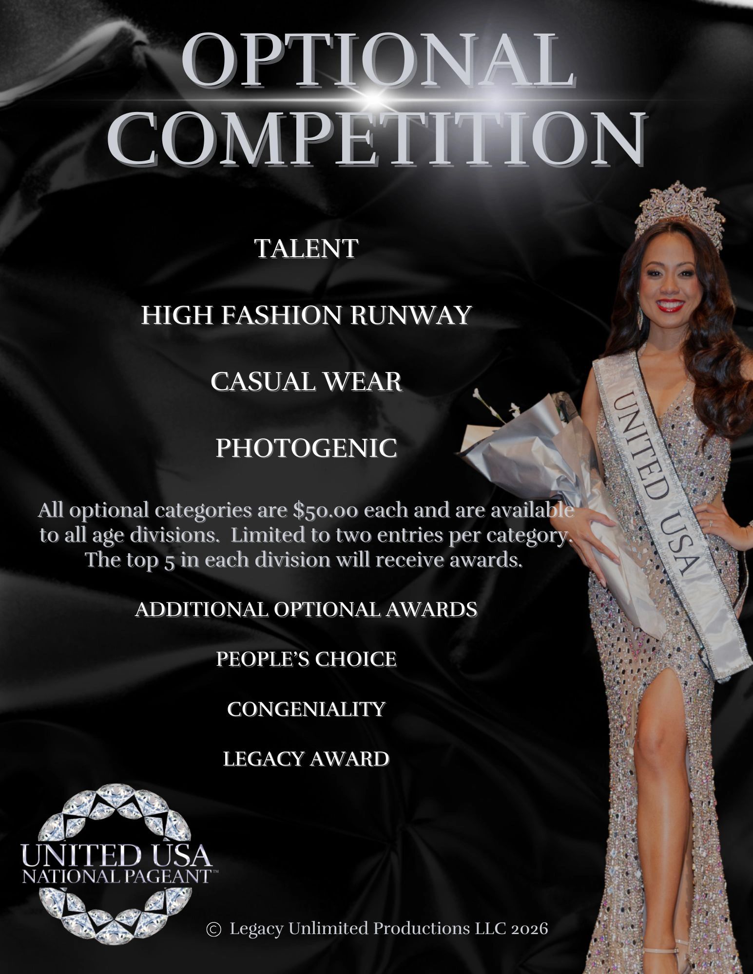 United USA National Pageant optional competition details.