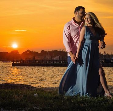 Formal Engagement at Sunset by the ocean.