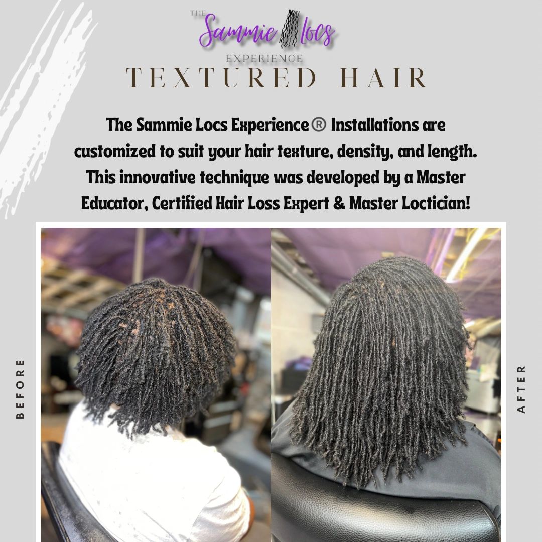 The Sammie Locs Experience Installations are customized to suit you hair texture, density and length 