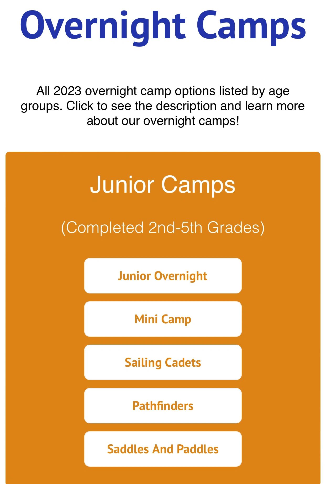 Summer Camp Age Groups