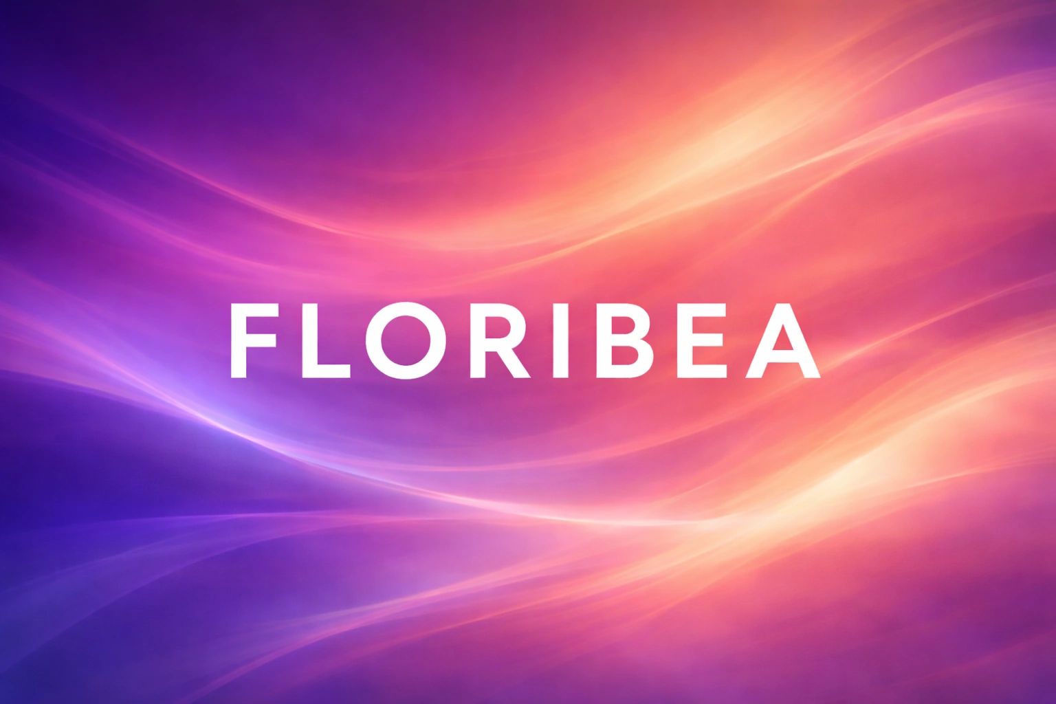 The word FLORIBEA in bold white letters on a vibrant purple and orange abstract background.