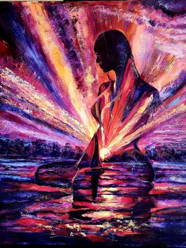 "Sunset Boat" 30x24 inches canvas, oil, pallet knives