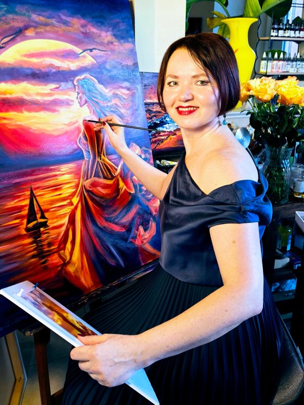 Elena in her studio at work