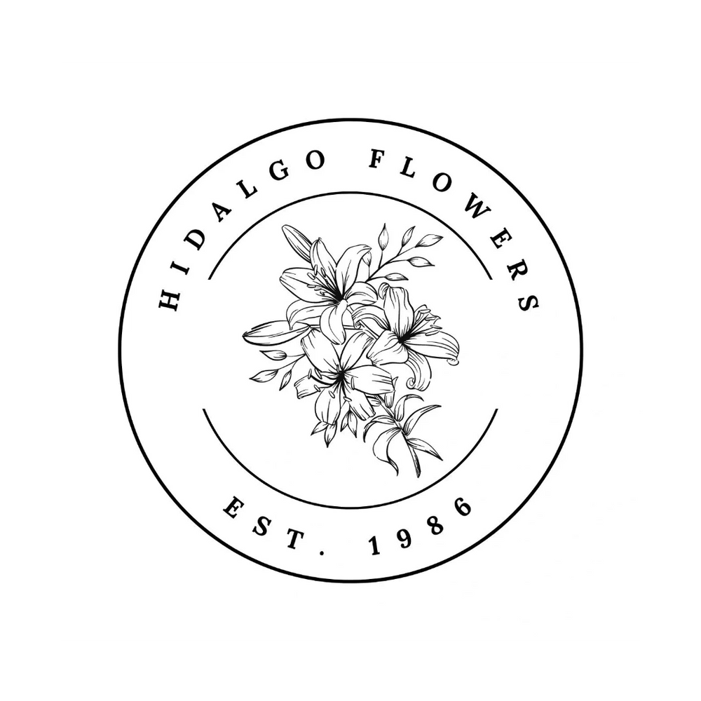 Elegant floral logo for Hidalgo Flowers, established in 1986.