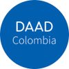 DAAD Colombia logo with white text on a blue circle background.