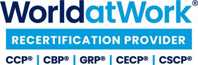 WorldatWork Recertification Provider logo with certification acronyms.