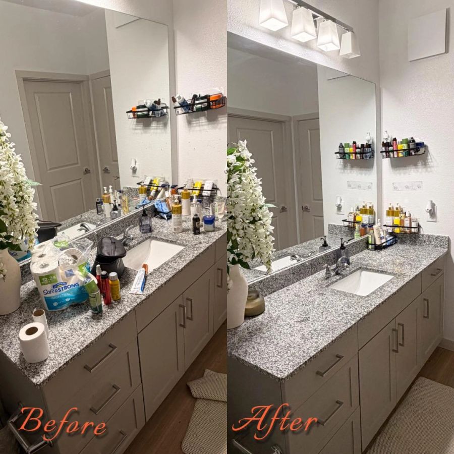 Orange Cleaning’s bathroom gallery comparison showing the vanity before and after cleaning