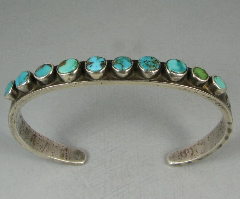 OLD 1930's Navajo INGOT COIN SILVER TURQUOISE ROW BRACELET, Early 1930 ...