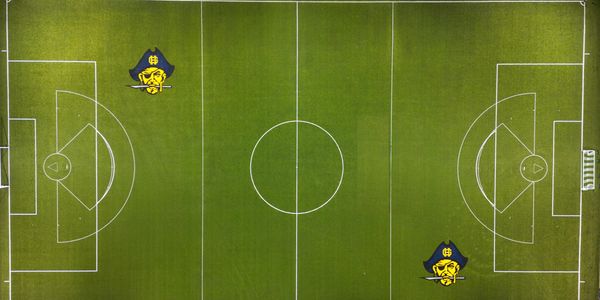 Grand Haven High School soccer field viewed directly overhead by drone