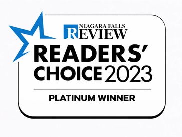 Niagara Falls Review Readers' Choice 2023 Platinum Winner logo with a blue star.