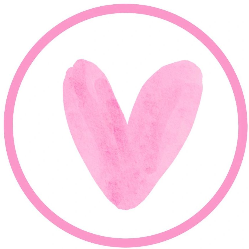 Pink watercolor heart inside a pink circle.