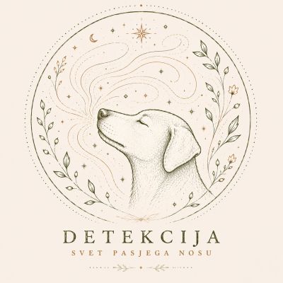 Elegant sketch of a dog with floral and celestial elements, symbolizing scent detection.