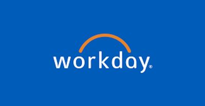 Workday logo with an orange arc on a blue background.