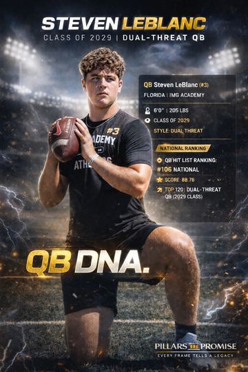 Steven LeBlanc, Class of 2029 dual-threat QB at IMG Academy, ranked #106 nationally.