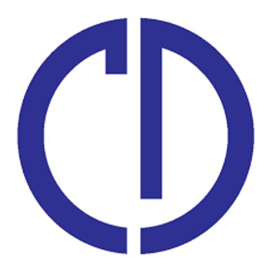 Blue circular logo with stylized letters CD.