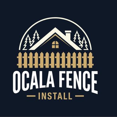 Logo for Ocala Fence Install with house and fence design.