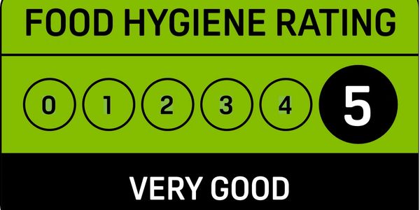 Food hygiene rating labeled 5 indicating very good cleanliness standards.