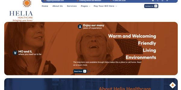 Healthcare website promoting warm and welcoming living environments.
