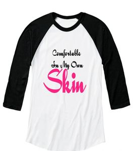 Black and white raglan shirt with motivational text about self-confidence.