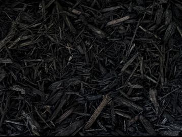 Close-up of dark wood mulch on the ground.