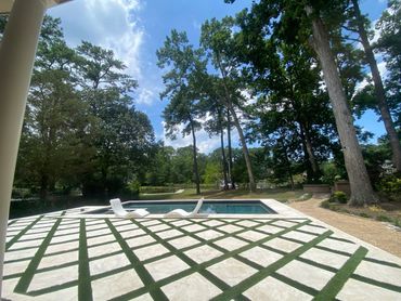 Painted Fern modern pool decking, grass paving for pool decks