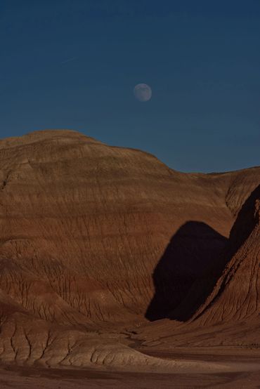near full moon over badlands Petrified Forest National Park, Arizona from old US Highway 260 12/5/22