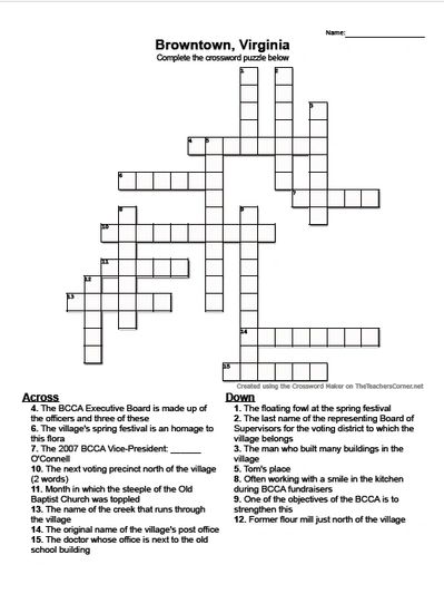 A crossword puzzle with clues listed below it