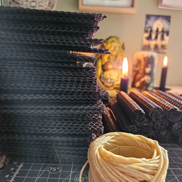 Black beeswax spell candles with hemp wick